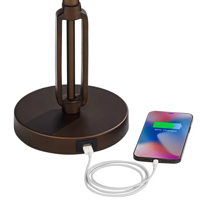 Franklin Iron Works Samuel Industrial Desk Lamp 21 1/4" High Bronze Swing Arm With USB Charging Port Natural Mica Shade For Bedroom Living Room House - Image 3