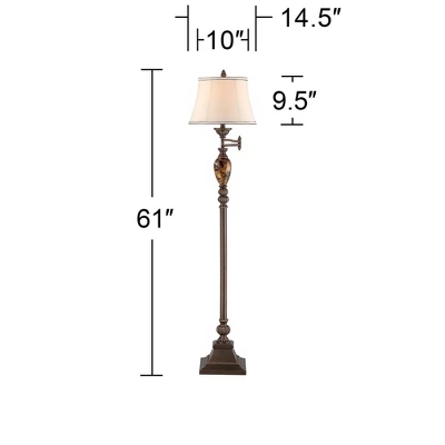 Kathy Ireland Vintage Swing Arm Floor Lamp 61" Tall Bronze Marble Font Faux Silk Shade For Living Room Reading House Bedroom Home - Image 6