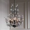 Regency Hill Aurine Matte Black Pendant Chandelier 18" Wide Modern Clear Crystal Glass Leaf 5-Light Fixture For Dining Room Foyer House Kitchen Island
