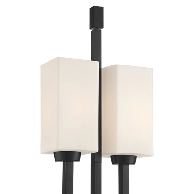 Franklin Iron Works Industrial Floor Lamp 64" Tall Matte Black 3-Light Rectangular Linen White Glass Shades For Living Room House - Image 3