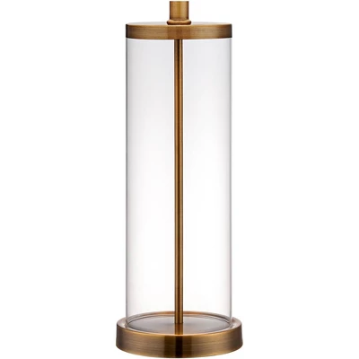 360 Lighting Coastal Table Lamp 26" High Glass Cylinder Gold Fillable White Drum Shade For Living Room Family Bedroom Bedside Nightstand - Image 3