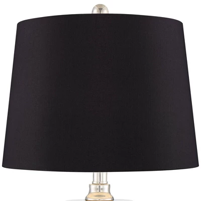 Regency Hill Luca Modern Table Lamps 25 1/2" High Set Of 2 Clear Glass With USB Charging Port Black Faux Silk Shade For Bedroom Living Room Home Desk