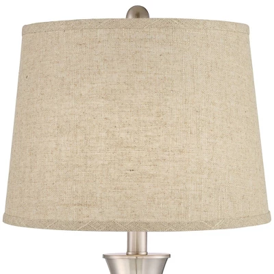 360 Lighting Simon Modern Table Lamps 25 1/2" High Set Of 2 Brushed Nickel With USB Charging Port Burlap Fabric Drum Shade For Bedroom Bedside Desk
