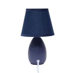 9.45" 2pk Petite Ceramic Oblong Bedside Table Desk Lamps With Matching Tapered Drum Shade Blue - Creekwood Home