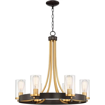 Stiffel Ferrers Dark Bronze Gold Chandelier 26" Wide Clear Glass Shade 6-Light Fixture For Dining Room House Foyer Kitchen Island Entryway Bedroom - Image 7