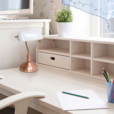Executive Banker's Desk Lamp With Glass Shade Rose Gold - Simple Designs - Image 3
