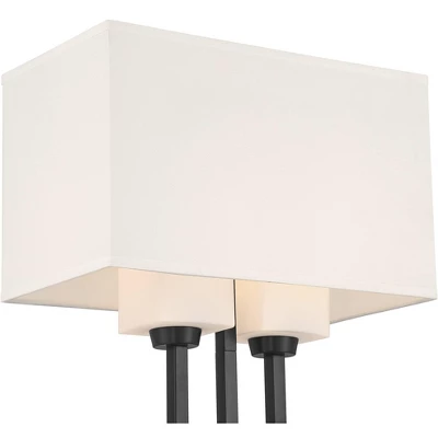 Franklin Iron Works Industrial Floor Lamp 64" Tall Matte Black 3-Light Rectangular Linen White Glass Shades For Living Room House - Image 2