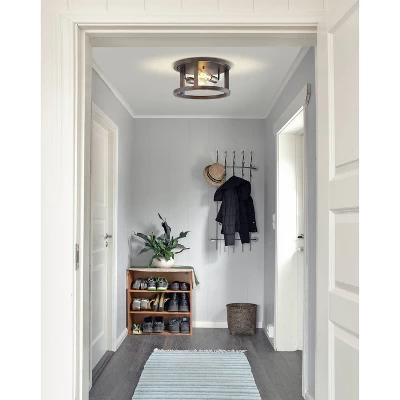 12.75" 2-Light LED Iron Rustic Industrial Flush Mount Brown - JONATHAN Y - Image 3