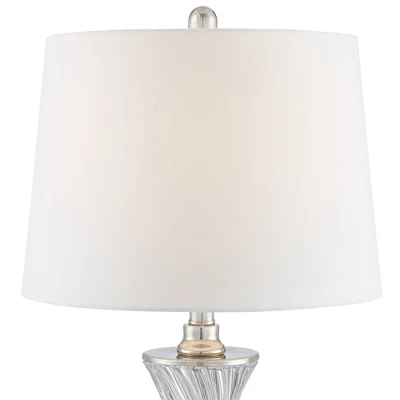 Regency Hill Luca Modern Table Lamps Set Of 2 With Round Risers 26 1/2" High Glass USB Charging Port Fabric Drum Shade For Living Room Desk Office