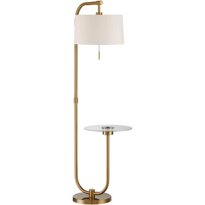 Possini Euro Design Volta Modern Floor Lamp With Tray Table 66" Tall Brass USB Charging Port White Drum Shade For Living Room Bedroom Office House - Image 7