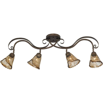 Pro Track 4-Head Ceiling Track Light Fixture Kit Adjustable Brown Bronze Finish Organic Amber Glass Western Kitchen Bathroom Living Room 41" Wide - Image 4