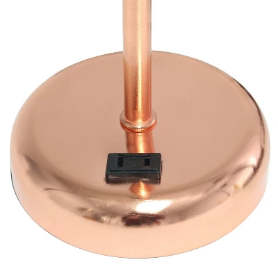 19.5" Bedside Power Outlet Base Metal Table Desk Lamp Rose Gold With White Fabric Shade - Creekwood Home - Image 4