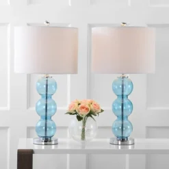 (Set Of 2) 27" Bella Glass Triple Sphere Table Lamp Sky Blue (Includes LED Light Bulb) - JONATHAN Y
