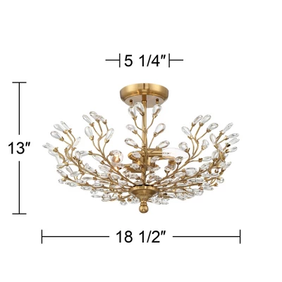 Vienna Full Spectrum Brielle Modern Ceiling Light Semi Flush Mount Fixture 18 1/2" Wide Brass Vine Leaf 4-Light Clear Crystal Glass For Bedroom House - Image 6