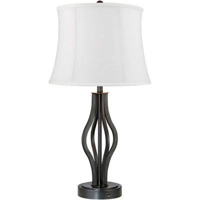 360 Lighting Heather Modern Industrial Table Lamps 25 3/4" High Set Of 2 Dark Iron With USB Charging Port White Softback Drum Shade For Bedroom Desk - Image 4