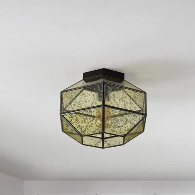 12.5" 1-Light Evelyn Vintage Farmhouse Iron/Glass LED Flush Mount Oil Rubbed Bronze - JONATHAN Y - Image 7