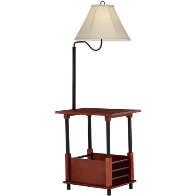 Regency Hill Marville Mission Rustic Farmhouse Floor Lamp With End Table 55" Tall Wood Open Crate Swing Arm Off White Empire Shade For Living Room - Image 4