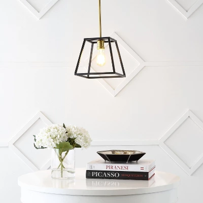 9.25" 1-Light Girard Farmhouse Industrial Iron LED Pendant Black/Brass Gold - JONATHAN Y - Image 2