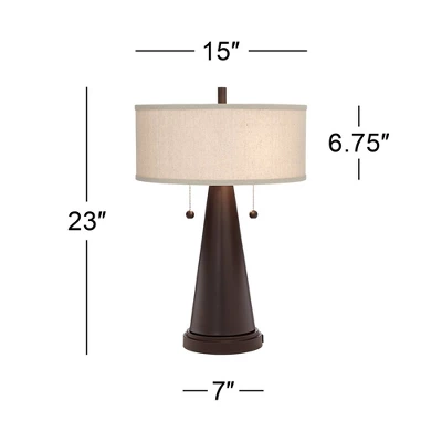 Franklin Iron Works Craig Rustic Farmhouse Accent Table Lamps 23" High Set Of 2 Bronze With USB Charging Port Natural Drum Shade For Bedroom Desk - Image 5