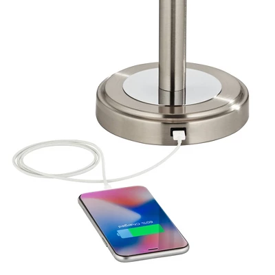 360 Lighting Camile Modern Table Lamps 25" High Set Of 2 Brushed Nickel With USB Charging Port Off White Drum Shade For Living Room Office House Desk - Image 3