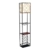 Etagere Organizer Wood Accented Storage Shelf And Wine Rack With Linen Shade Floor Lamp Black - Elegant Designs