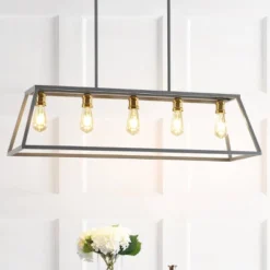 38" LED 5-Light Floyd Iron Adjustable LED Pendant Gray/Brass - JONATHAN Y