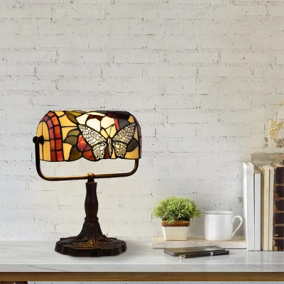 Hasting Home Tiffany-Style Stained Glass Butterfly Bankers Lamp