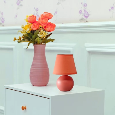 8.66" Petite Ceramic Orb Base Bedside Table Desk Lamp With Matching Tapered Drum Fabric Shade Orange - Creekwood Home - Image 6