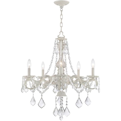 Kathy Ireland Chateau De Conde Antique Rubbed White Pendant Chandelier 26" Wide French Crystal 5-Light Fixture For Dining Room House Kitchen Island - Image 3