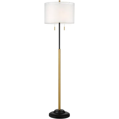 Possini Euro Design Roxie Modern Floor Lamp Standing 65 1/2" Tall Brass Black Metal Sheer Linen Double Drum Shade For Living Room Bedroom Office House - Image 7