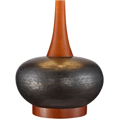 360 Lighting Andi Modern Mid Century Table Lamp 24 1/2" High Hammered Brown Ceramic Red Oak Wood Off White Shade For Bedroom Living Room Bedside Desk - Image 4