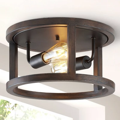 12.75" 2-Light LED Iron Rustic Industrial Flush Mount Brown - JONATHAN Y - Image 4