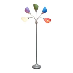 67" Contemporary Multi 5-Head Gooseneck Adjustable Floor Lamp With Shades - Simple Designs
