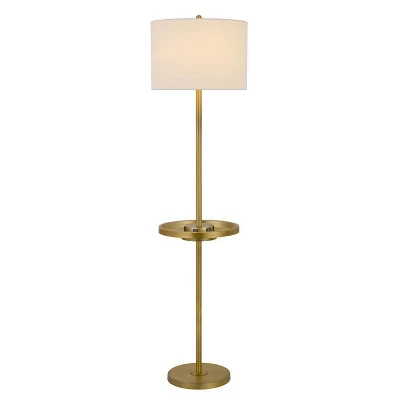 62" Crofton Metal Floor Lamp With USB Ports And Drum Shade Antique Brass - Cal Lighting