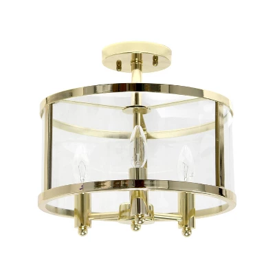 3-Light 13" Industrial Farmhouse Glass/Metallic Accented Semi-flushmount Ceiling Light - Lalia Home - Image 11