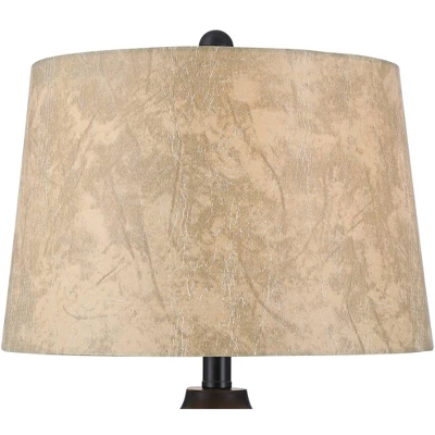 Franklin Iron Works Kaly Rustic Table Lamps With Square Risers 25" High Set Of 2 Oil Rubbed USB Charging Port Bronze Drum Shade For Living Room Desk