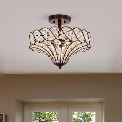 16" X 16" X 13" Maica 4 Light Abstract Crystal And Metal Semi Flush Mount Brown - Warehouse Of Tiffany