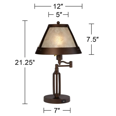 Franklin Iron Works Samuel Industrial Desk Lamp 21 1/4" High Bronze Swing Arm With USB Charging Port Natural Mica Shade For Bedroom Living Room House - Image 8