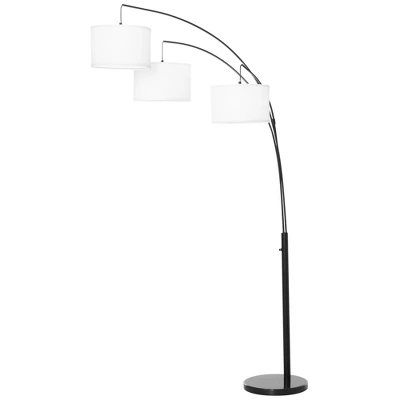 HOMCOM Arc Floor Lamp With 3 Hanging Drum Shape Lampshade, Flexible Steel Pole And Marble Round Base, Black/White - Image 3