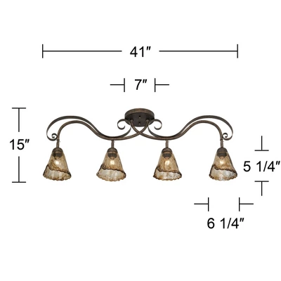 Pro Track 4-Head Ceiling Track Light Fixture Kit Adjustable Brown Bronze Finish Organic Amber Glass Western Kitchen Bathroom Living Room 41" Wide - Image 7