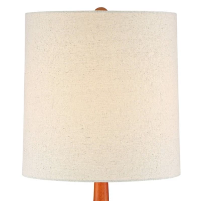 360 Lighting Andi Modern Mid Century Table Lamp 24 1/2" High Hammered Brown Ceramic Red Oak Wood Off White Shade For Bedroom Living Room Bedside Desk - Image 3