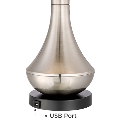 360 Lighting Simon Modern Table Lamps 25 1/2" High Set Of 2 Brushed Nickel With USB Charging Port Black Faux Silk Drum Shade For Bedroom Office Desk - Image 2