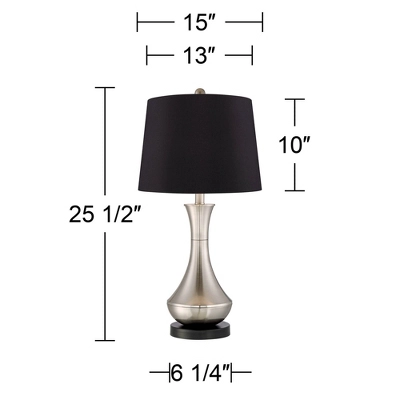 360 Lighting Simon Modern Table Lamps 25 1/2" High Set Of 2 Brushed Nickel With USB Charging Port Black Faux Silk Drum Shade For Bedroom Office Desk - Image 4