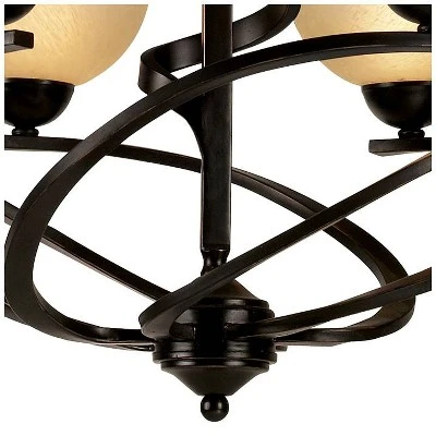 Franklin Iron Works Dark Mocha Chandelier 27 1/2" Wide Rustic Swirling Ribbon Amber Glass 6-Light Fixture For Dining Room House Foyer Kitchen Island - Image 3