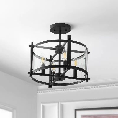 15" Iron And Glass Hampdon Modern Drum LED Flush Mount Black - Jonathan Y - Image 2