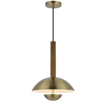 16.5" Metal/Birch Wood LED Pendant Light With Metal Shade Antique Brass - Cal Lighting - Image 2