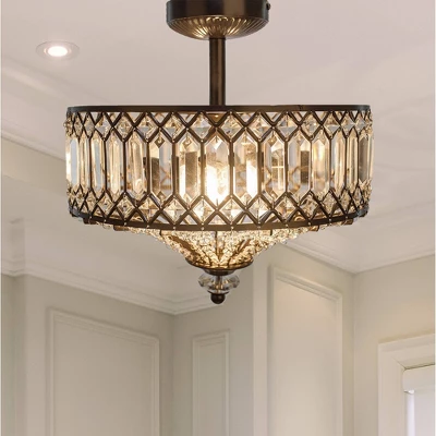 15.25" Glass And Metal Tiered Jeweled Semi Flush Mount Ceiling Light - River Of Goods