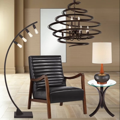 360 Lighting Andi Modern Mid Century Table Lamp 24 1/2" High Hammered Brown Ceramic Red Oak Wood Off White Shade For Bedroom Living Room Bedside Desk - Image 7