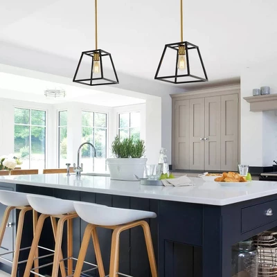 9.25" 1-Light Girard Farmhouse Industrial Iron LED Pendant Black/Brass Gold - JONATHAN Y - Image 3