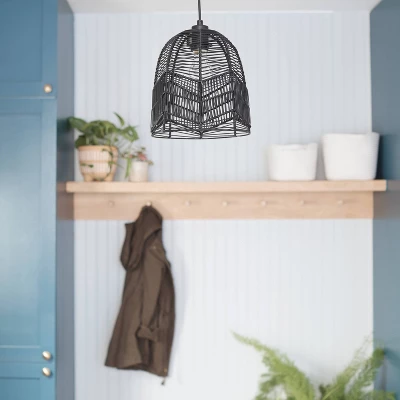 10" 1-Light Zola Pendant Rattan Black - River Of Goods - Image 3